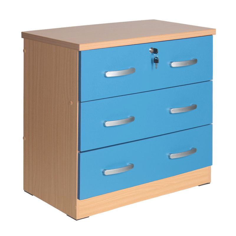 Commode 3 tiroirs, Hêtre / bleu
