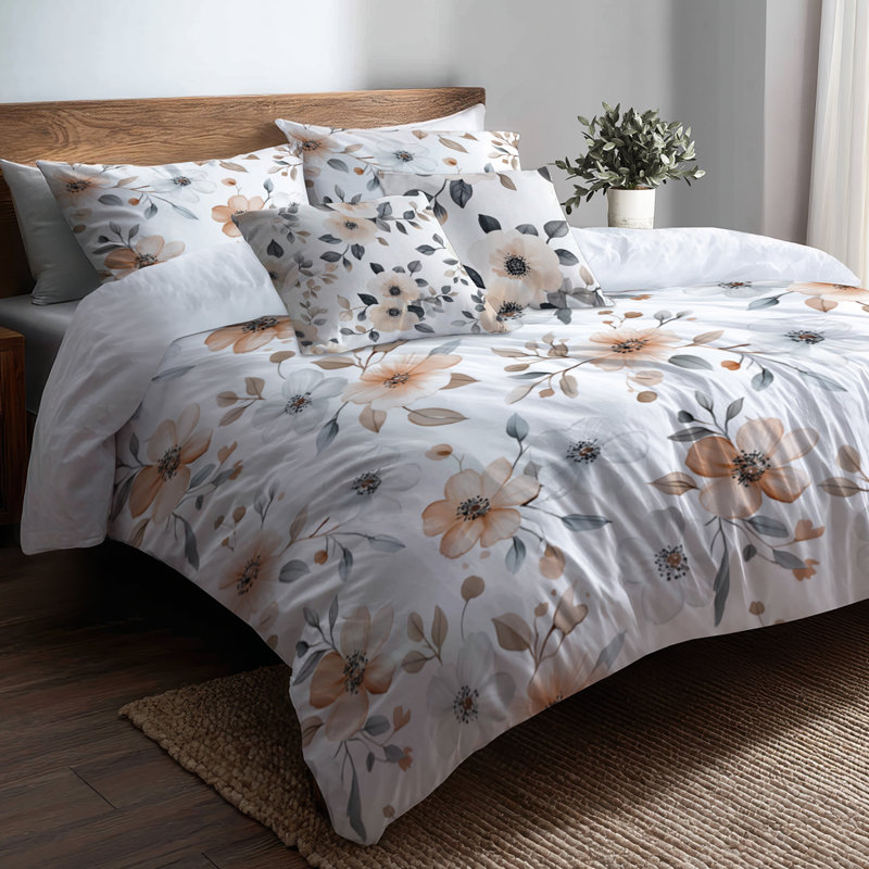 Ensemble de housse de couette et coussin décoratif Floral Floral Bedding, Housse de couette très grand + 4 pièces supplém