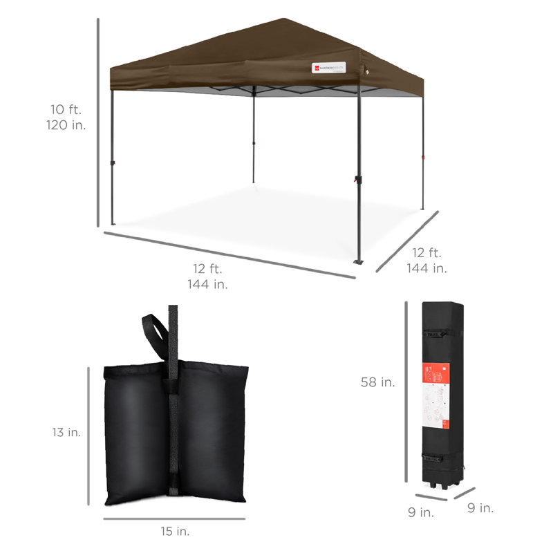 Best Choice Products Easy Setup Pop Up Canopy W/ 1-Button Setup, Wheeled Case, 4 Weight Bags, Brown, 12ft x 12ft