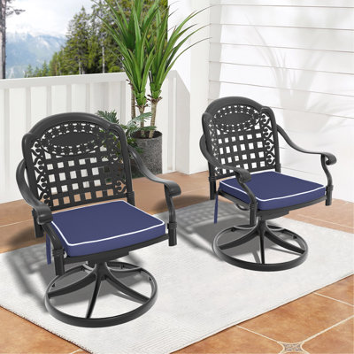 Cast Aluminum Patio Swivel Chair 2PCS With Black Frame And Cushions In Random Colors