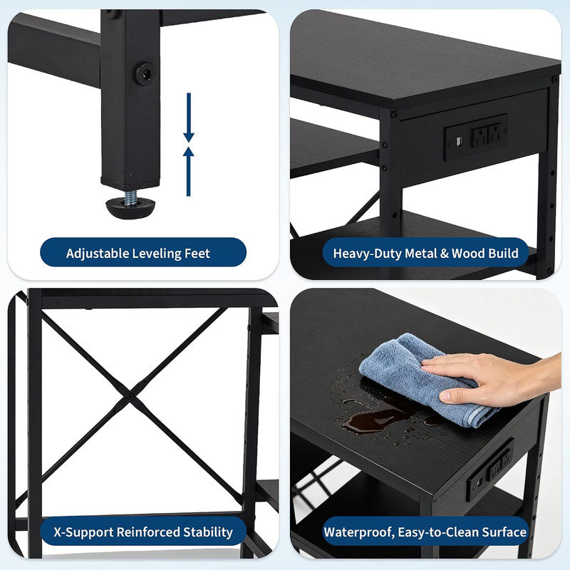 Support pour aquarium avec prise électrique et rangement à 2 niveaux, support robuste pour aquarium de 75 à 140 litres (20 à 37 gallons) avec structure métallique à 6 pieds, capacité de charge : 180 kg (400 lb)