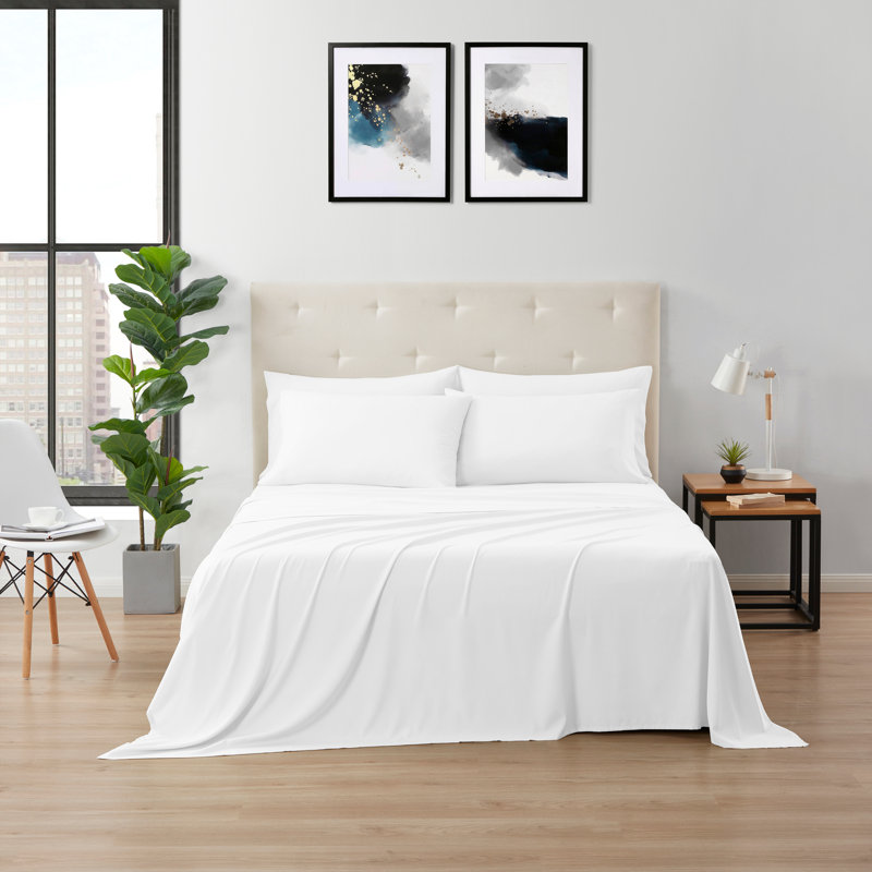 Ensemble de draps 6 pièces Kathy Ireland , Ensemble de draps pour taille de lit double avec s, Blanc