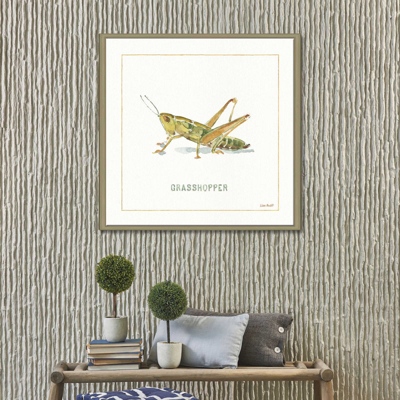 «My Greenhouse Grasshopper», reproduction sur toile, H 21,5 po x l 21,5 po x P 2 po, Cadre flottant champagne