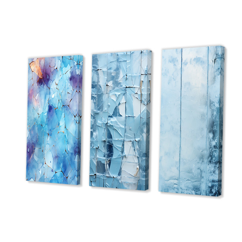 «White Blue Frosty Collage I», ensemble de 3 impressions sur toile, Toile tendue, H 28 po x l 36 po