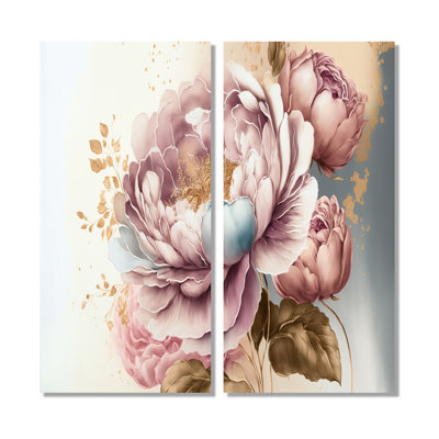 Pink And Gold Rose II - Traditional Wall Decor 2 Pieces