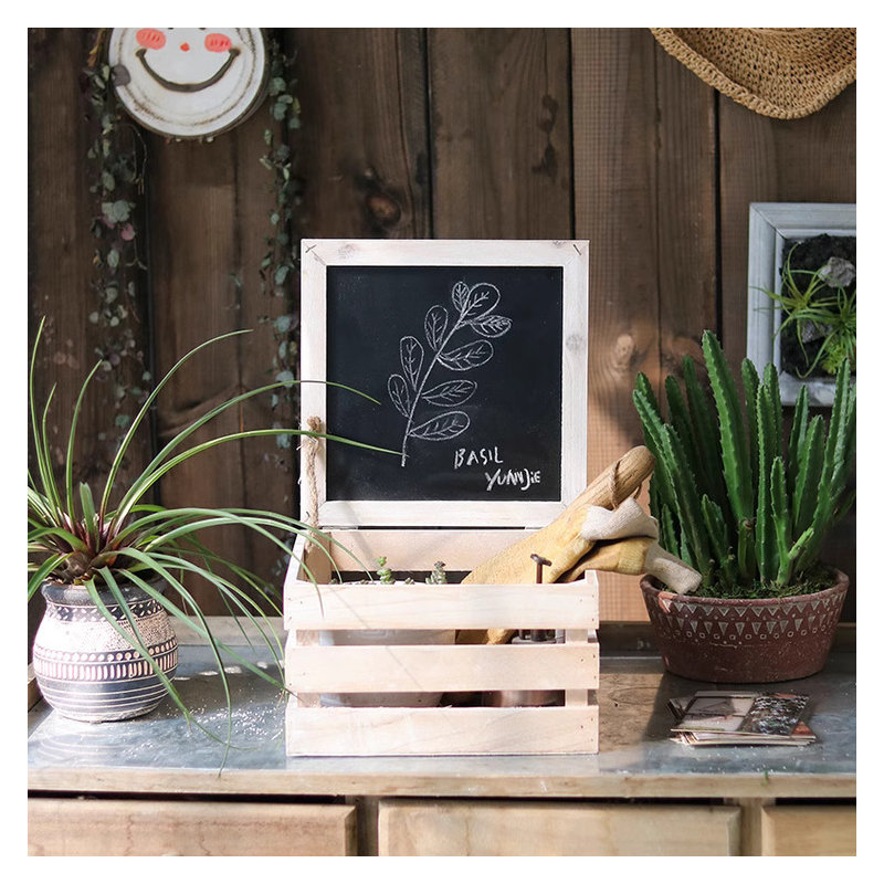 Rustic Wooden Storage Crate with Chalkboard Lid, 10.23" H x 11.4" W x 11.4" D