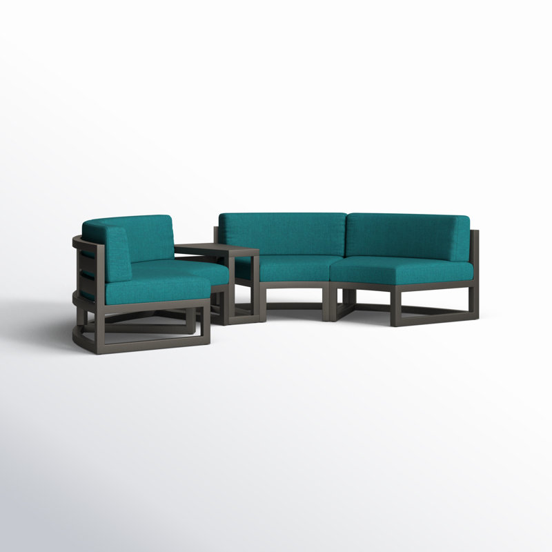 Bergeron Outdoor Curved Patio Sectional with Sunbrella Cushions, Spectrum Peacock Sunbrella® Plainweave, Slate