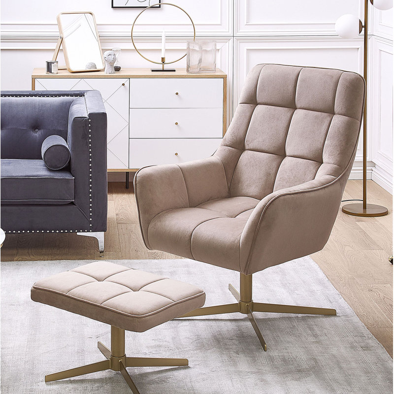 Jadyn Upholstered Swivel Accent Chair with Footstool, Beige