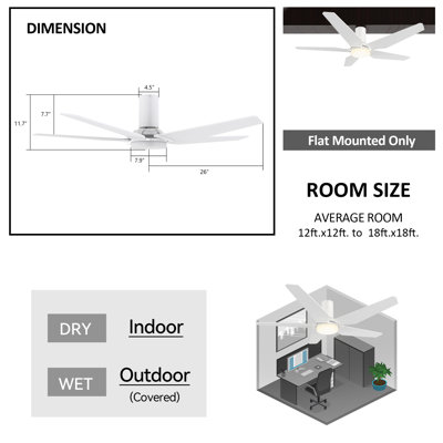  52" Smart DC Motor Ceiling Fan with LED Lights, Remote Control and Downrod Inculded
