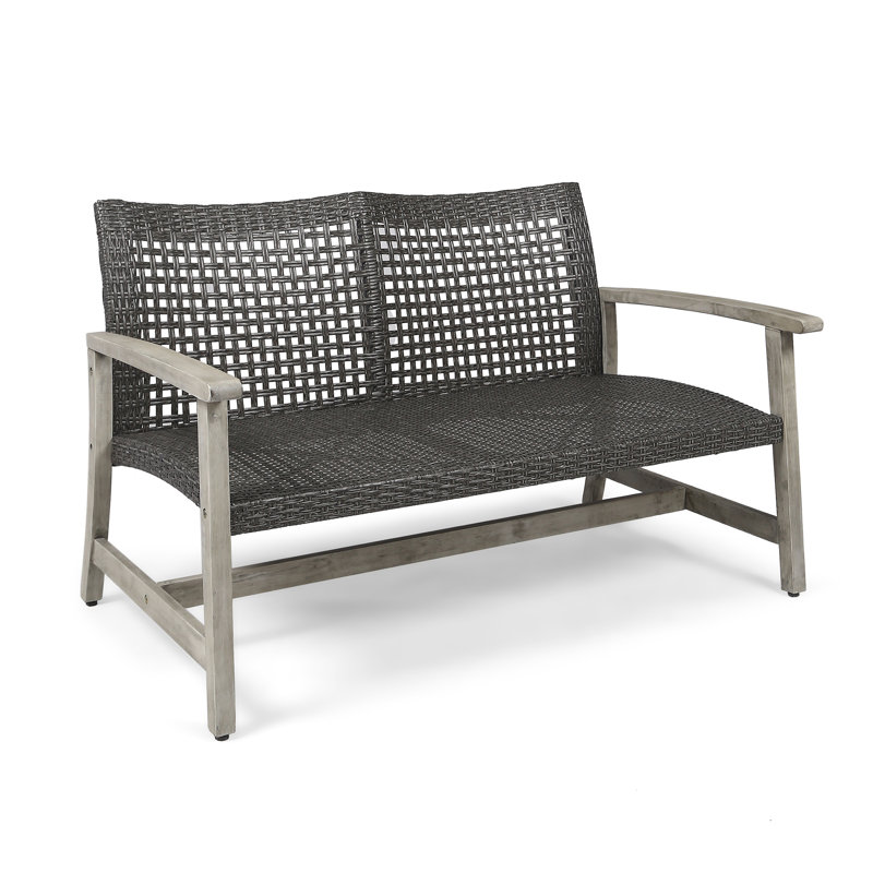Patio And Backyard Grey , Long-lasting Seat, Wood Frame With Iron Enhancements Metal & For Outdoor Use, Handwoven Accents, Weather-