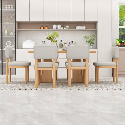 7-Piece Dining Table, Farmhouse Dining Table with 6 Upholstered Chairs
