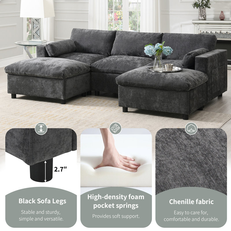 [VIDEO]86.5'' Chenille Modular Sectional Sofa With Storage Pockets, Dark Gray Chenille