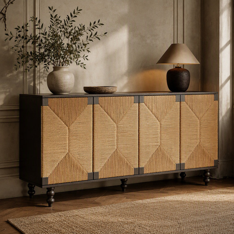 Meuble télé avec buffet en bois brossé et en ruppie maritime Accent