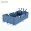 Lit plateforme simple tapissier bleu pour enfants avec coussin en lapin et rails latéraux amovibles