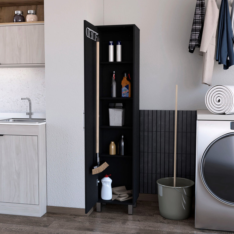 Armoire noire à 1 porte avec 3 porte-balais