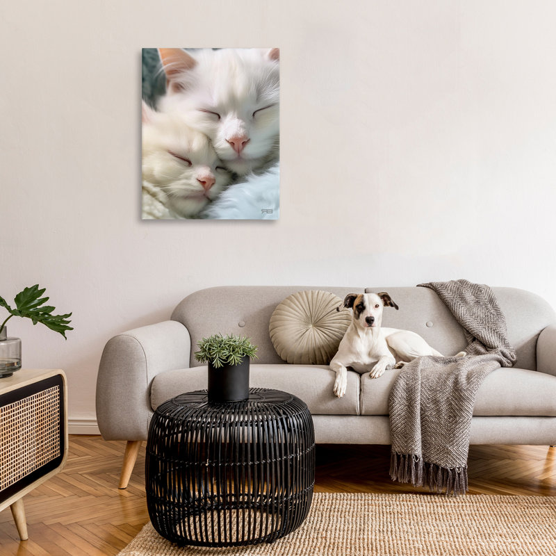 «Cuddling White Cats» par RB, H 40 po x l 30 po