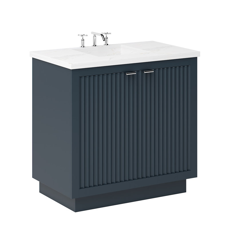Lecrieú Single Bath Vanity, 30", Polished Chrome, Hague Blue