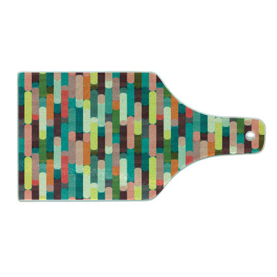 Ambesonne Retro Tempered Glass Cutting Board Colorful Grunge Stripes Multicolor