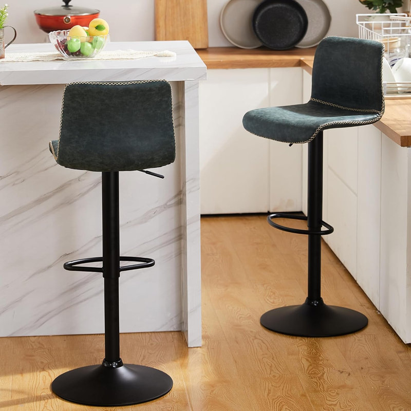 Tabouret de bar rotatif à hauteur réglable avec structure en métal, Bleu sarcelle foncée, 2