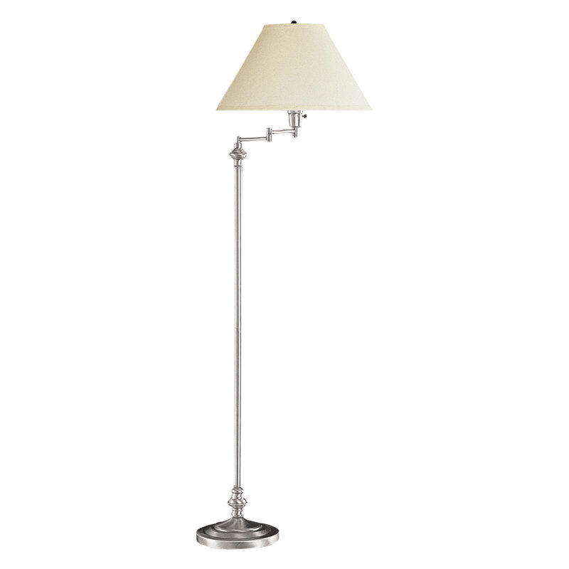 59" Swing Arm Floor Lamp With Beige Empire Shade, Nickel