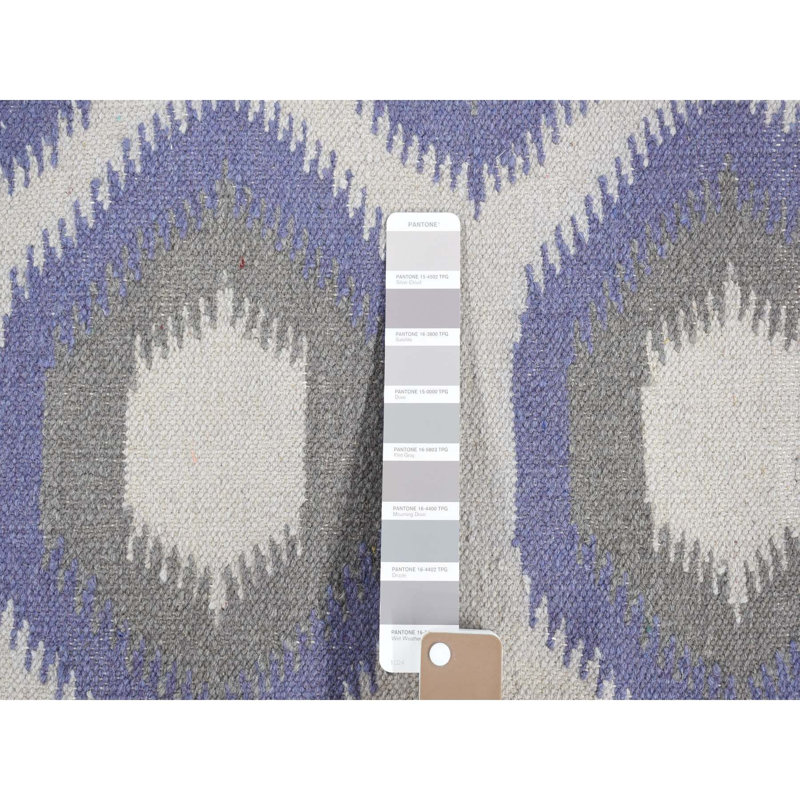 4'2"x6' Gray Hand Woven Kilim Geometric Design Flat Weave Pure Wool Rug 23BD674A116F495A8A04D6FC748B9B35