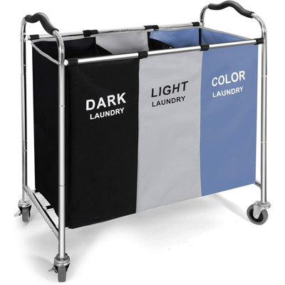 Laundry Basket, Large Laundry Hamper With Wheels, 3 Section Laun...
