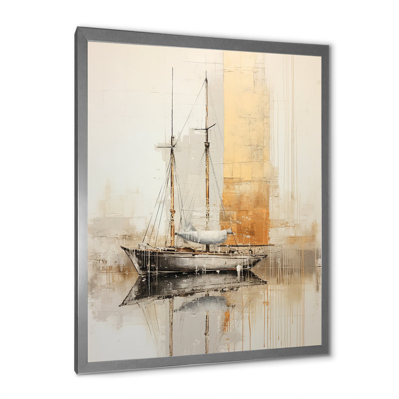 Minimalisme pêche dorée et grise II, Cadre simple argenté, H 44 po x l 34 po x P 1,5 po