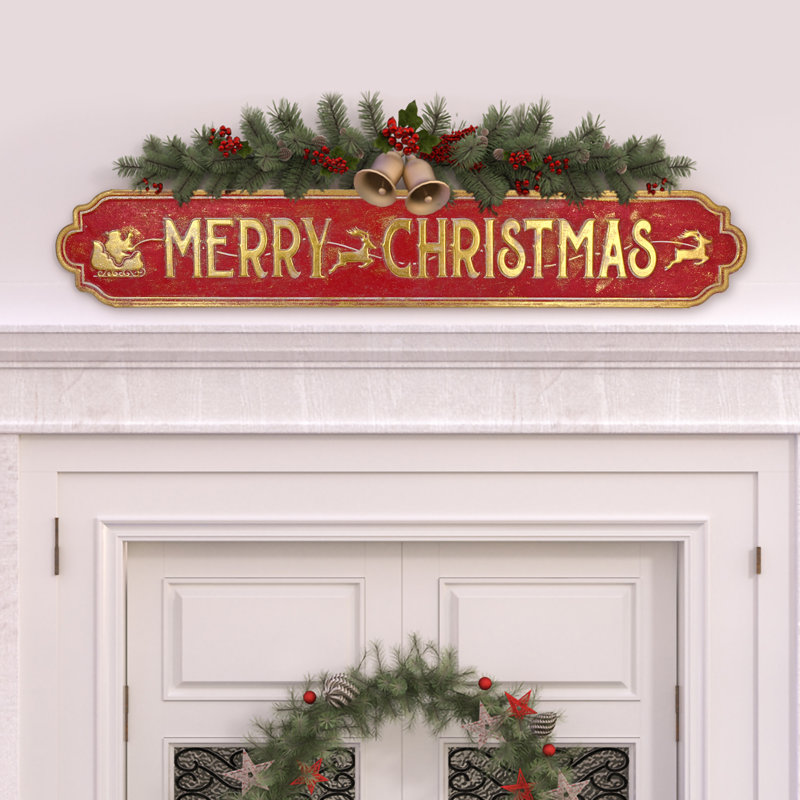  Grande enseigne horizontale de joyeux Noël en métal pour manteau de cheminée, décoration murale rétro de style campagnard