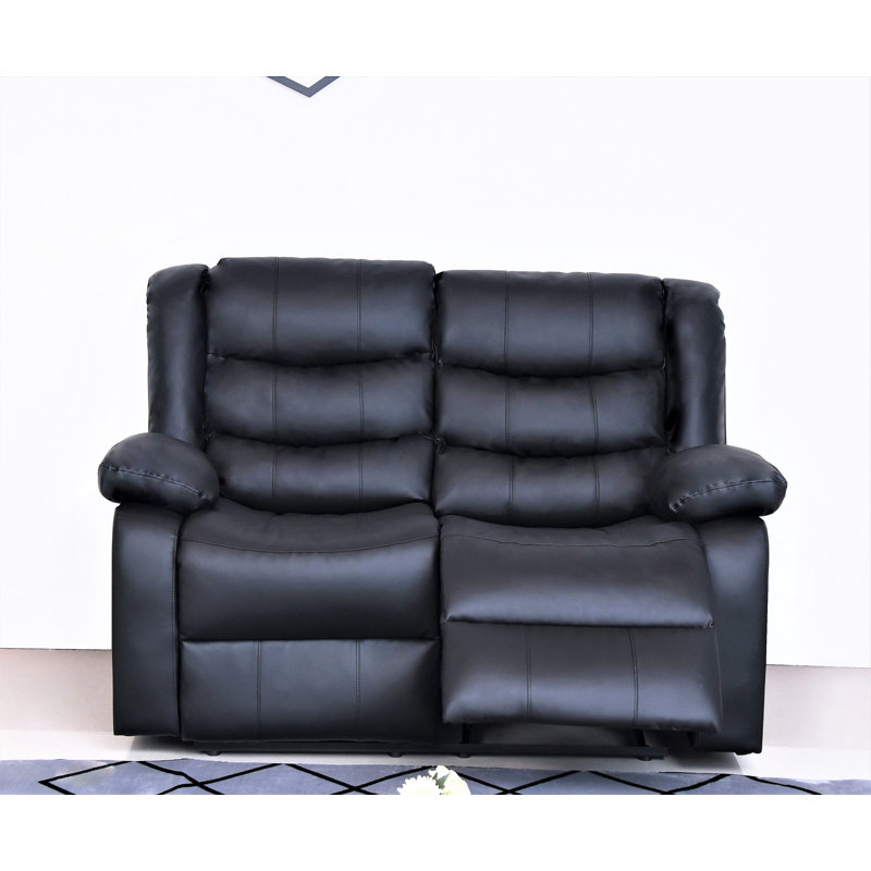 Castlereagh 58.3'' Faux Leather Reclining Loveseat, Black Faux Leather