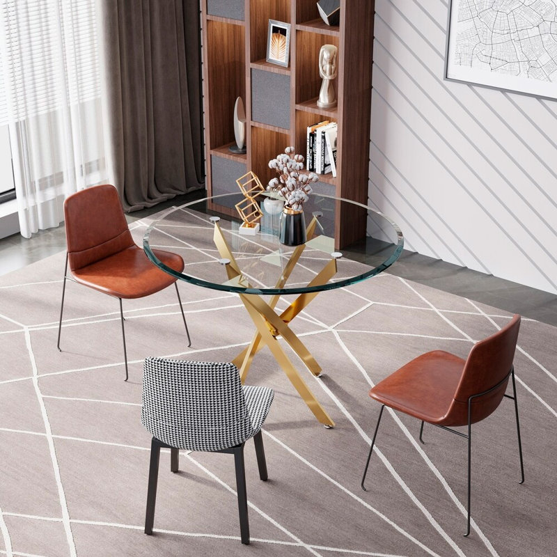 Table de salle à manger à piédestal Gupton, 29,5 po H x 36 po L x 36 po l, Doré