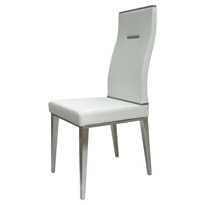 Faux Leather Upholstered Dining Chair with Stainless Steel Base, White, Stainless Steel