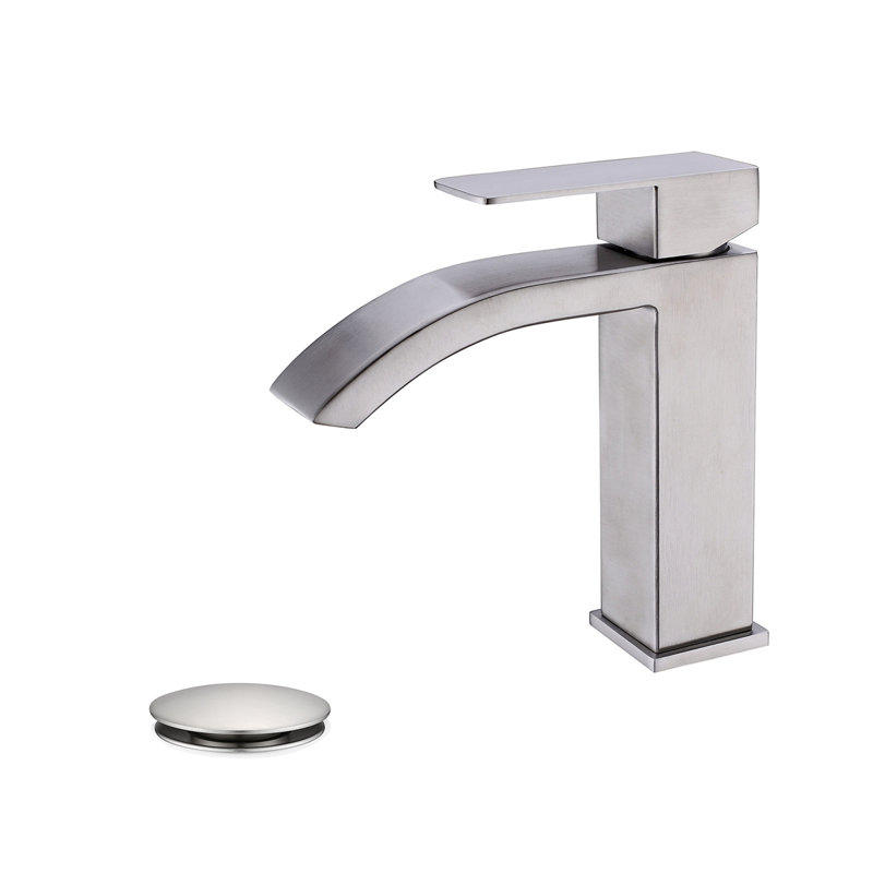 Waterfall Spout Bathroom Sink Single Handle Faucet With Pop-Up Drain (With Overflow), Brushed Nickel