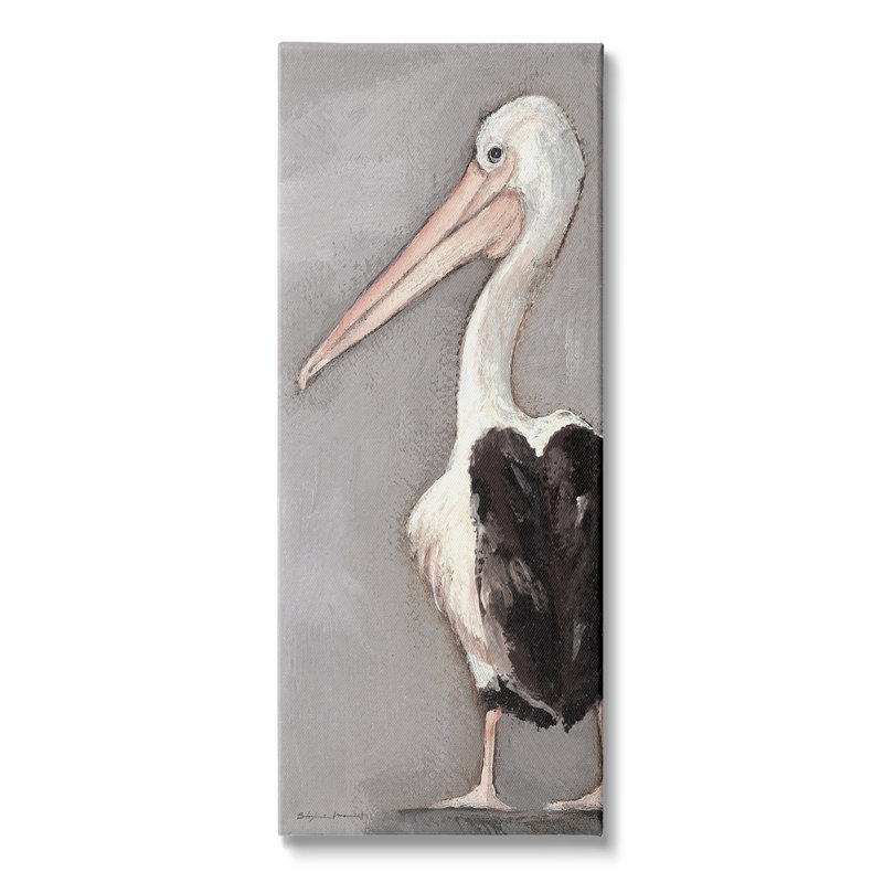 Plage, pélican, long bec, oiseaux aquatiques, ferme grise, estampe numérique, art texturé par Stephanie Workman Marrott