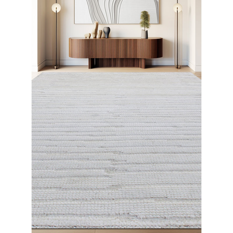 Wool Abstract Area Rug in Ivory/White