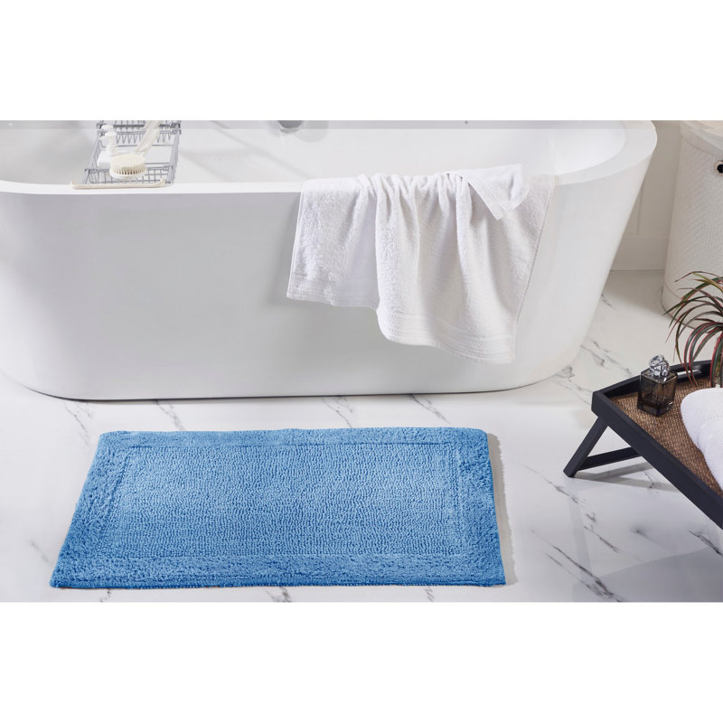 Tapis pour salle de bain réversible 100% coton touffeté de qualité supérieure Jasmyne, Rectangle 21 po x 34 po, Bleu foncé