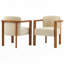 Upholstered Fabric Armchair with Walnut Rubber Wood Frame in Beige, Set of 2