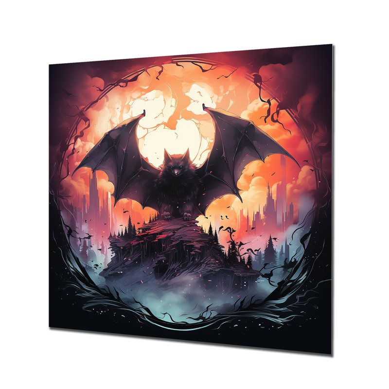 Mystic Bat Nightfall II - Animal chauve-souris en métal, art mural, H 16 po x l 16 po x P 1 po