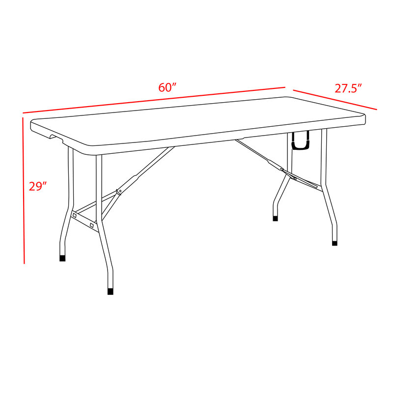  Ensemble de table pliante et 4 chaises Trestle, plastique moulé par soufflage, structure en acier, 60 po x 29 po, blanc