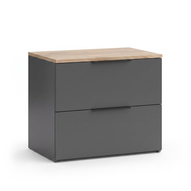 60cm Wide 2-Drawer Low Chest, Graphite and Wotan Oak