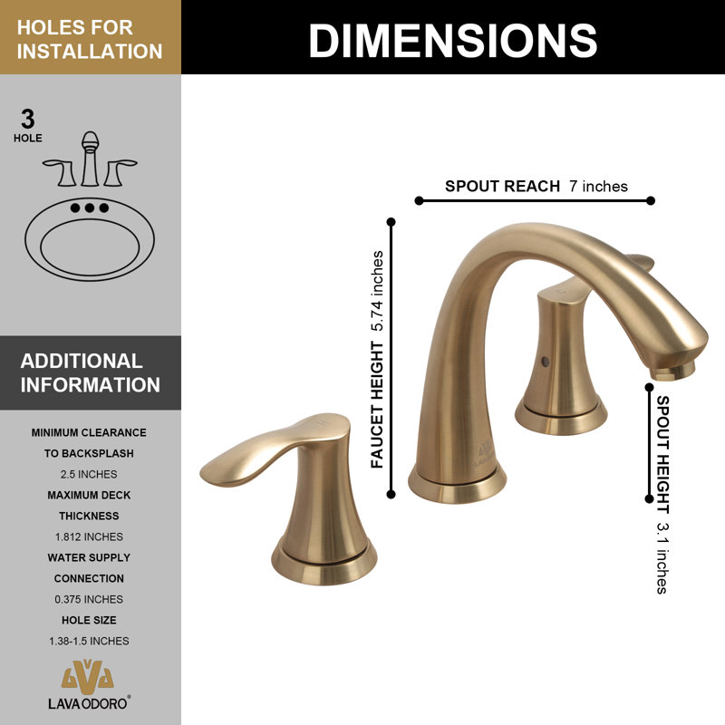 Widespread 2-Handle Bathroom Faucet with Drain Assembly, Gold
