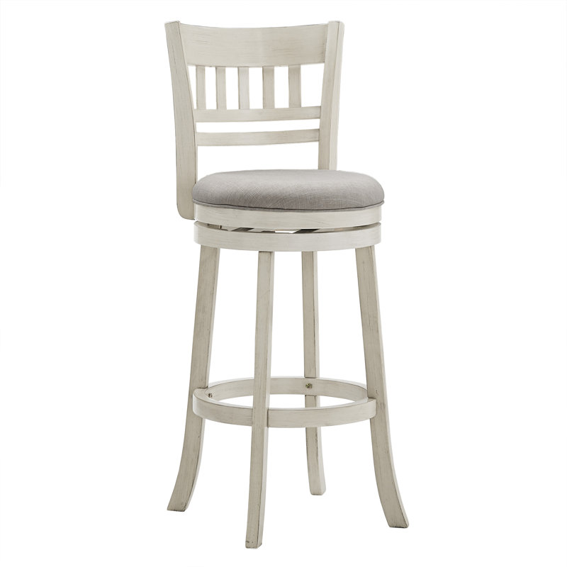 Tabouret de bar et de comptoir pivotant Amerah, Antique White, Lin gris, Tabouret de bar (hauteur de siège de 29,96 po)