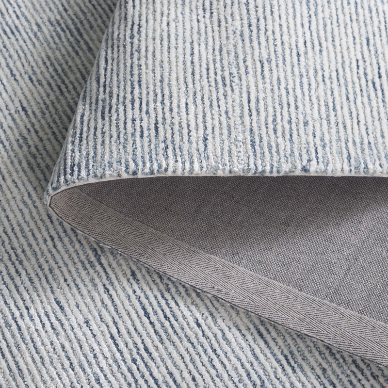 Ajnesh Hand Tufted Viscose/Wool Rug in Blue/Ivory, Rectangle 5' x 8'