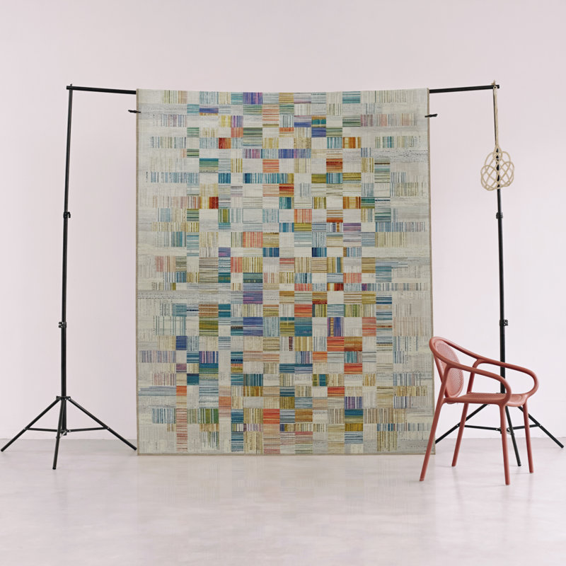 Tapis en polypropylène à motif écossais beige et vert Senem, Rectangle 2 pi 7 po x 4 pi 11 po