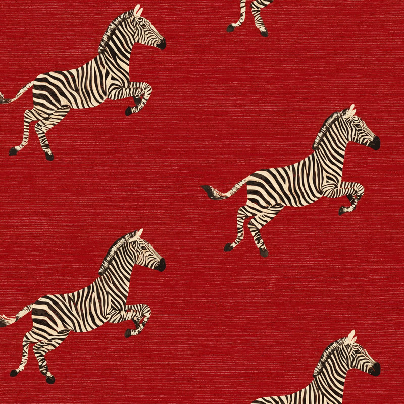 Papier peint zébré à motif animalier sur fond rouge, Non tissé, non collé