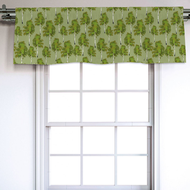 Olive Green Pale Green Forest Scene Satin Rod Pocket Valance
