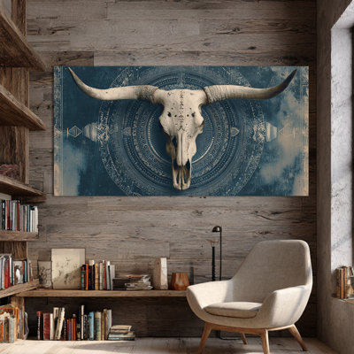CXVU, art mural crâne de taureau de l'Ouest, impression sur toile Boho Longhorn, esprit de vache, crâne de mandala, nuances artistiques, image artistique pour le salon, chambre à coucher, 16 x 32
