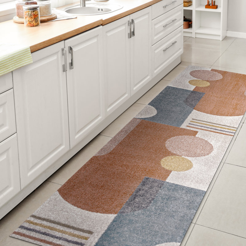 Tapis crème / multicolore lavable à la machine Graycen, Tapis de couloir 2 pi x 7 pi 10 po