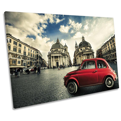 Rome Italy Red Car 1 Piece Wrapped Canvas Wall Art