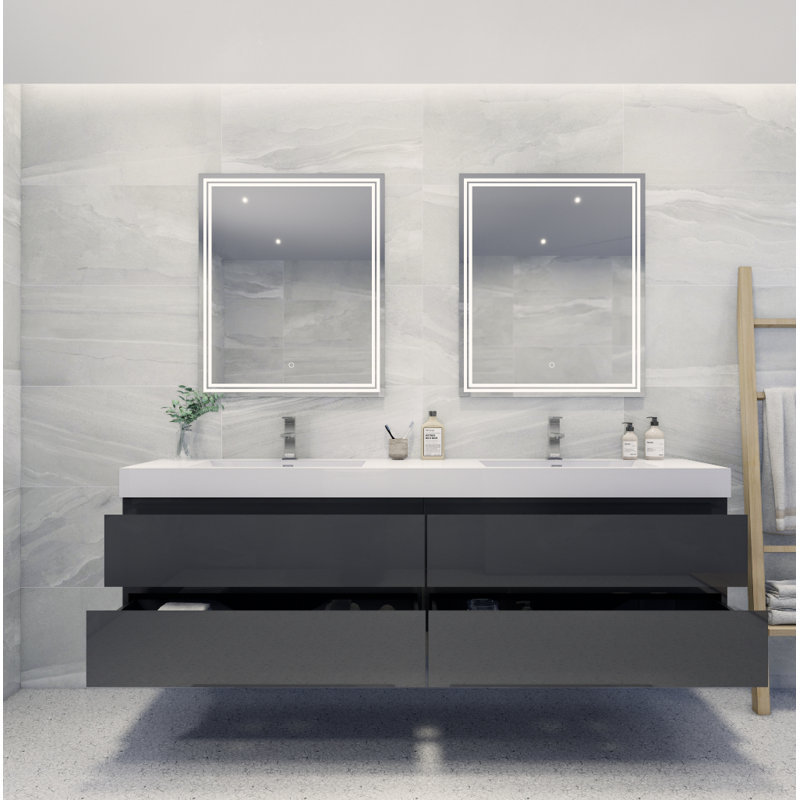 Carnley Double Bathroom Vanity with Wood, Acrylic Top, High Gloss Grey