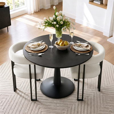 Ensemble de table de salle à manger pour 2 personnes avec table ronde et 2 fauteuils rembourrés en velours